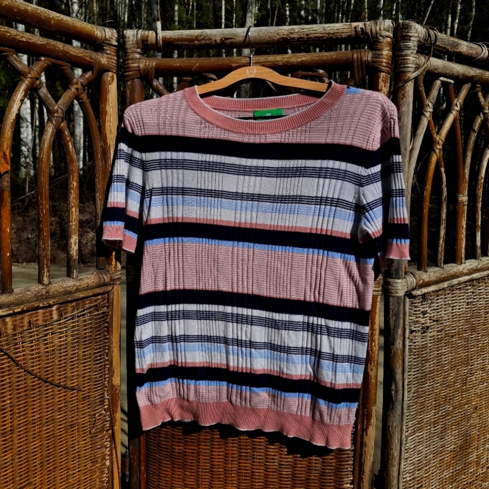 🍀3/15 Striped Short Sleeve Sweater